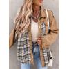 imageSHEWIN Womens Oversized Denim Jacket Casual Long Sleeve Button Down Plaid Shacket Boyfriend Jean Jacket With PocketsKhaki