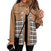 imageSHEWIN Womens Oversized Denim Jacket Casual Long Sleeve Button Down Plaid Shacket Boyfriend Jean Jacket With PocketsKhaki