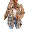 imageSHEWIN Womens Oversized Denim Jacket Casual Long Sleeve Button Down Plaid Shacket Boyfriend Jean Jacket With PocketsKhaki