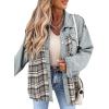 imageSHEWIN Womens Oversized Denim Jacket Casual Long Sleeve Button Down Plaid Shacket Boyfriend Jean Jacket With PocketsLake Green