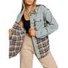 imageSHEWIN Womens Oversized Denim Jacket Casual Long Sleeve Button Down Plaid Shacket Boyfriend Jean Jacket With PocketsLake Green