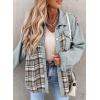 imageSHEWIN Womens Oversized Denim Jacket Casual Long Sleeve Button Down Plaid Shacket Boyfriend Jean Jacket With PocketsLake Green