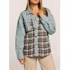 imageSHEWIN Womens Oversized Denim Jacket Casual Long Sleeve Button Down Plaid Shacket Boyfriend Jean Jacket With PocketsLake Green