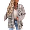 imageSHEWIN Womens Oversized Denim Jacket Casual Long Sleeve Button Down Plaid Shacket Boyfriend Jean Jacket With PocketsLight Grey