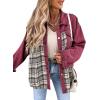 imageSHEWIN Womens Oversized Denim Jacket Casual Long Sleeve Button Down Plaid Shacket Boyfriend Jean Jacket With PocketsLight Red