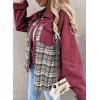 imageSHEWIN Womens Oversized Denim Jacket Casual Long Sleeve Button Down Plaid Shacket Boyfriend Jean Jacket With PocketsLight Red