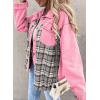 imageSHEWIN Womens Oversized Denim Jacket Casual Long Sleeve Button Down Plaid Shacket Boyfriend Jean Jacket With PocketsPink