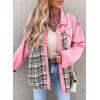 imageSHEWIN Womens Oversized Denim Jacket Casual Long Sleeve Button Down Plaid Shacket Boyfriend Jean Jacket With PocketsPink