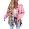 imageSHEWIN Womens Oversized Denim Jacket Casual Long Sleeve Button Down Plaid Shacket Boyfriend Jean Jacket With PocketsPink