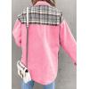 imageSHEWIN Womens Oversized Denim Jacket Casual Long Sleeve Button Down Plaid Shacket Boyfriend Jean Jacket With PocketsPink