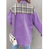imageSHEWIN Womens Oversized Denim Jacket Casual Long Sleeve Button Down Plaid Shacket Boyfriend Jean Jacket With PocketsPurple