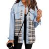 imageSHEWIN Womens Oversized Denim Jacket Casual Long Sleeve Button Down Plaid Shacket Boyfriend Jean Jacket With PocketsSky Blue