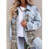 imageSHEWIN Womens Oversized Denim Jacket Casual Long Sleeve Button Down Plaid Shacket Boyfriend Jean Jacket With PocketsSky Blue