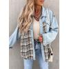 imageSHEWIN Womens Oversized Denim Jacket Casual Long Sleeve Button Down Plaid Shacket Boyfriend Jean Jacket With PocketsSky Blue