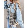 imageSHEWIN Womens Oversized Denim Jacket Casual Long Sleeve Button Down Plaid Shacket Boyfriend Jean Jacket With PocketsSky Blue