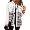 imageSHEWIN Womens Oversized Denim Jacket Casual Long Sleeve Button Down Plaid Shacket Boyfriend Jean Jacket With PocketsWhite