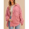 imageSHEWIN Womens Waffle Knit Shackets Fall Fashion Button Down Shirt Jacket Loose Long Sleeve Tops With PocketMineral Red