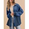 imageSHEWIN Womens Waffle Knit Shackets Fall Fashion Button Down Shirt Jacket Loose Long Sleeve Tops With PocketSail Blue
