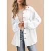 imageSHEWIN Womens Waffle Knit Shackets Fall Fashion Button Down Shirt Jacket Loose Long Sleeve Tops With PocketWhite