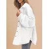 imageSHEWIN Womens Waffle Knit Shackets Fall Fashion Button Down Shirt Jacket Loose Long Sleeve Tops With PocketWhite