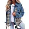 imageSHEWIN Womens Oversized Denim Jacket Casual Long Sleeve Button Down Plaid Shacket Boyfriend Jean Jacket With PocketsBlue