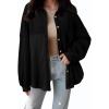imageSHEWIN Womens Waffle Knit Shackets Fall Fashion Button Down Shirt Jacket Loose Long Sleeve Tops With PocketBlack