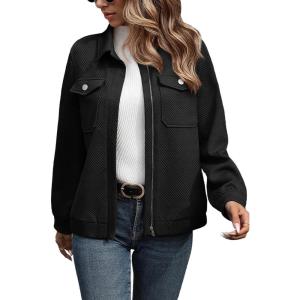 imageSHEWIN Jackets for Women Fall Fashion 2025 Casual Zip Up Shacket Jacket Lightweight Long Sleeve Shirts TopsBlack