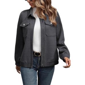 imageSHEWIN Jackets for Women Fall Fashion 2025 Casual Zip Up Shacket Jacket Lightweight Long Sleeve Shirts TopsDark Grey