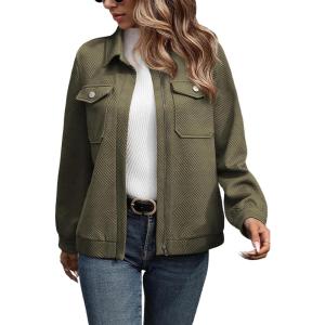 imageSHEWIN Jackets for Women Fall Fashion 2025 Casual Zip Up Shacket Jacket Lightweight Long Sleeve Shirts TopsGreen
