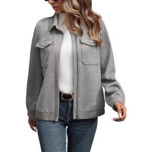 imageSHEWIN Jackets for Women Fall Fashion 2025 Casual Zip Up Shacket Jacket Lightweight Long Sleeve Shirts TopsGrey