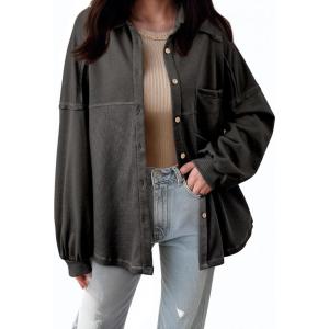 imageSHEWIN Womens Waffle Knit Shackets Fall Fashion Button Down Shirt Jacket Loose Long Sleeve Tops With PocketCarbon Grey