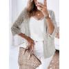 imageSHEWIN Summer Cardigan Sweaters for Women Lightweight 34 Sleeve Open Front Cropped Crochet Beach Cover UpsB Light Grey