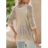 imageSHEWIN Summer Cardigan Sweaters for Women Lightweight 34 Sleeve Open Front Cropped Crochet Beach Cover UpsB Parchment