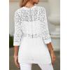 imageSHEWIN Summer Cardigan Sweaters for Women Lightweight 34 Sleeve Open Front Cropped Crochet Beach Cover UpsB White