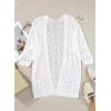 imageSHEWIN Summer Cardigan Sweaters for Women Lightweight 34 Sleeve Open Front Cropped Crochet Beach Cover UpsB White