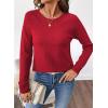 imageSHEWIN Sweaters for Women Crochet Long Sleeve Crew Neck Sweater Lightweight Shirts Tops Fall Fashion 2025Racing Red