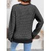imageSHEWIN Womens Long Sleeve Crewneck Sweaters Casual Knit Striped Side Split Pullover Sweater TopsBlack