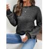 imageSHEWIN Womens Long Sleeve Crewneck Sweaters Casual Knit Striped Side Split Pullover Sweater TopsBlack