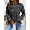 imageSHEWIN Womens Long Sleeve Crewneck Sweaters Casual Knit Striped Side Split Pullover Sweater TopsBlack