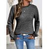 imageSHEWIN Womens Long Sleeve Crewneck Sweaters Casual Knit Striped Side Split Pullover Sweater TopsBlack