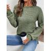 imageSHEWIN Womens Long Sleeve Crewneck Sweaters Casual Knit Striped Side Split Pullover Sweater TopsGrass Green