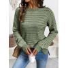 imageSHEWIN Womens Long Sleeve Crewneck Sweaters Casual Knit Striped Side Split Pullover Sweater TopsGrass Green