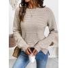 imageSHEWIN Womens Long Sleeve Crewneck Sweaters Casual Knit Striped Side Split Pullover Sweater TopsKhaki