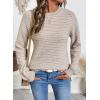 imageSHEWIN Womens Long Sleeve Crewneck Sweaters Casual Knit Striped Side Split Pullover Sweater TopsKhaki