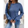 imageSHEWIN Womens Long Sleeve Crewneck Sweaters Casual Knit Striped Side Split Pullover Sweater TopsLight Blue
