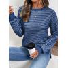 imageSHEWIN Womens Long Sleeve Crewneck Sweaters Casual Knit Striped Side Split Pullover Sweater TopsLight Blue