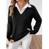 imageSHEWIN Womens Long Sleeve V Neck Sweaters Casual Loose Drop Shoulder Solid Knit Pullover Sweater TopsBlack