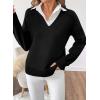 imageSHEWIN Womens Long Sleeve V Neck Sweaters Casual Loose Drop Shoulder Solid Knit Pullover Sweater TopsBlack
