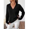 imageSHEWIN Womens Long Sleeve V Neck Sweaters Casual Loose Drop Shoulder Solid Knit Pullover Sweater TopsBlack