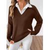 imageSHEWIN Womens Long Sleeve V Neck Sweaters Casual Loose Drop Shoulder Solid Knit Pullover Sweater TopsCoffee